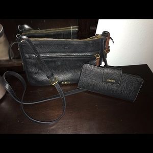 Fossil leather crossbody with matching wallet